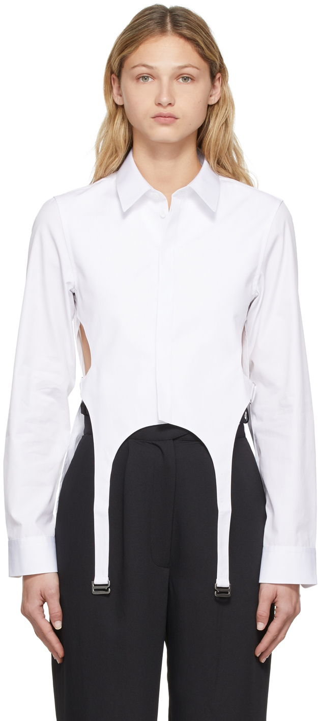 Dion Lee Cutout Buckle-embellished Shirt In White