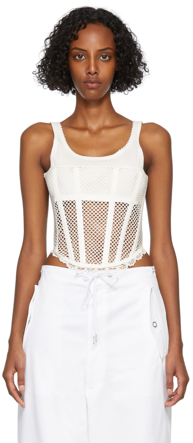 White Net Lace Suspended Corset by Dion Lee on Sale