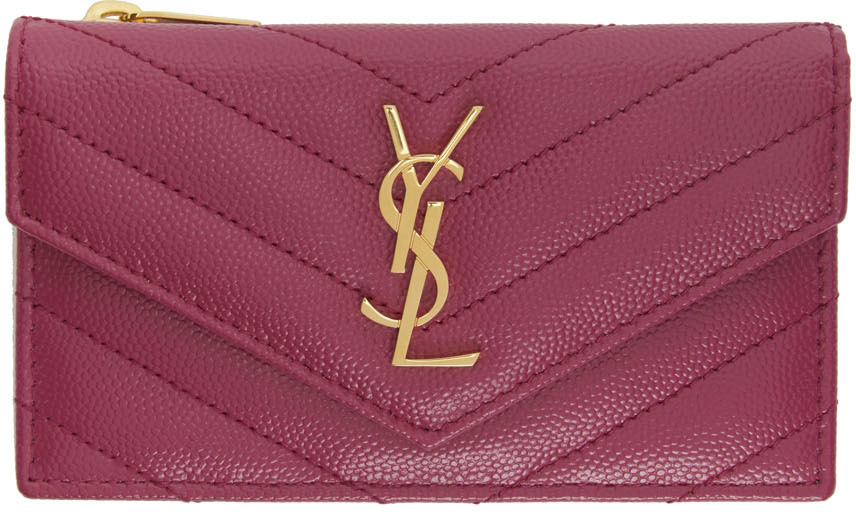 Saint Laurent Monogram Quilted Cardholder - Pink