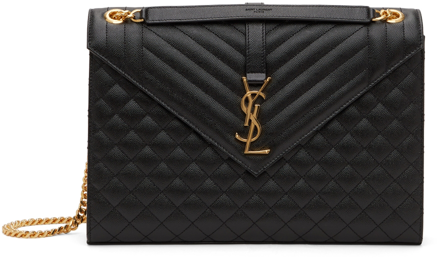 Saint Laurent Envelope Bag Small Black in Leather with Gold-tone - US