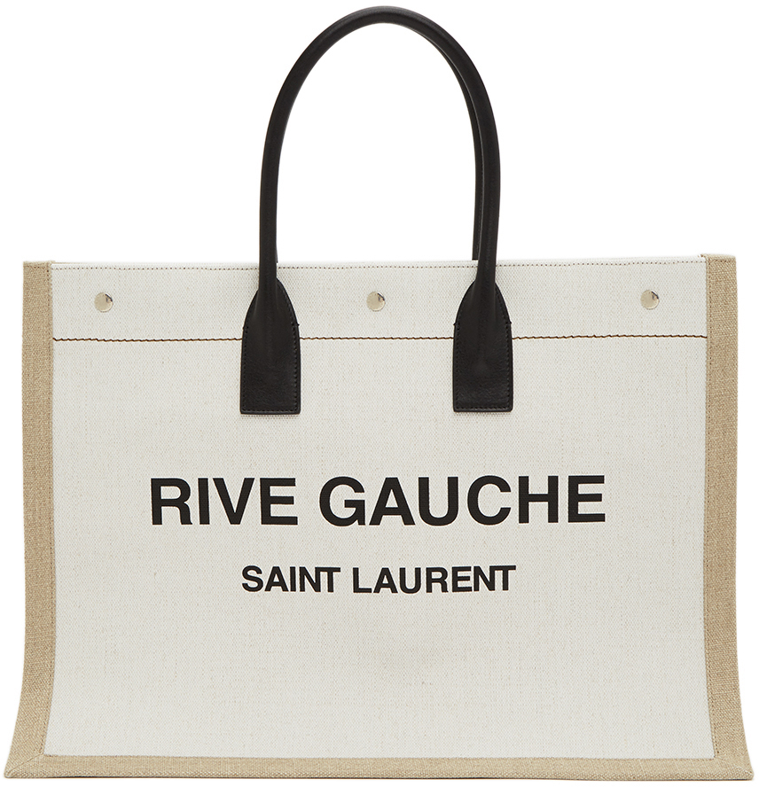 Saint Laurent: Off-White & Tan 'Rive Gauche' Noe Tote | SSENSE