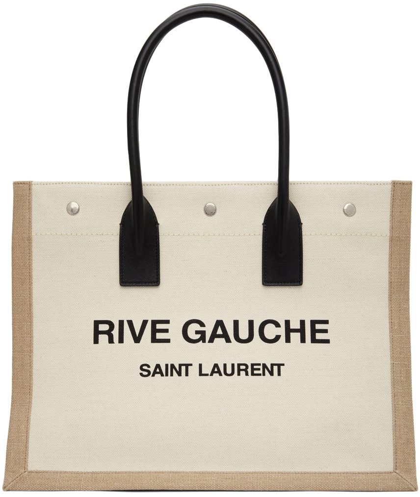 Saint Laurent: Beige Canvas 'Rive Gauche' Tote | SSENSE Canada
