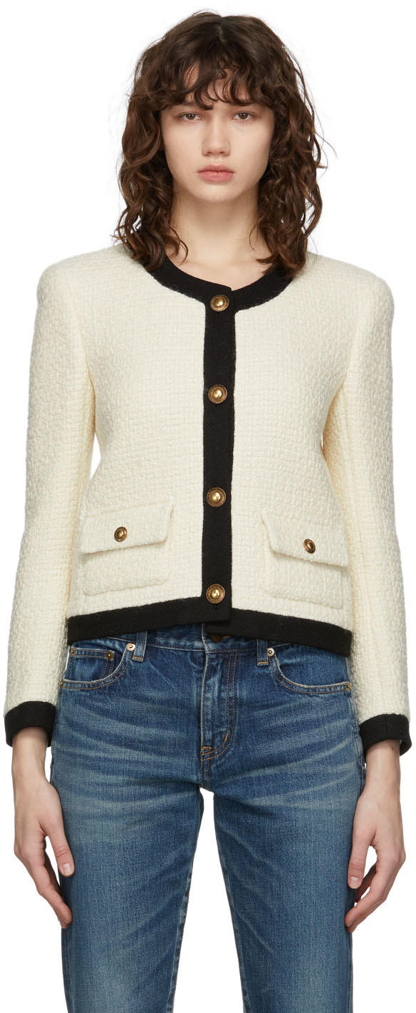 white tweed jacket