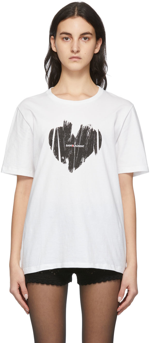 Saint Laurent Heart Brand-print Cotton-jersey T-shirt In White