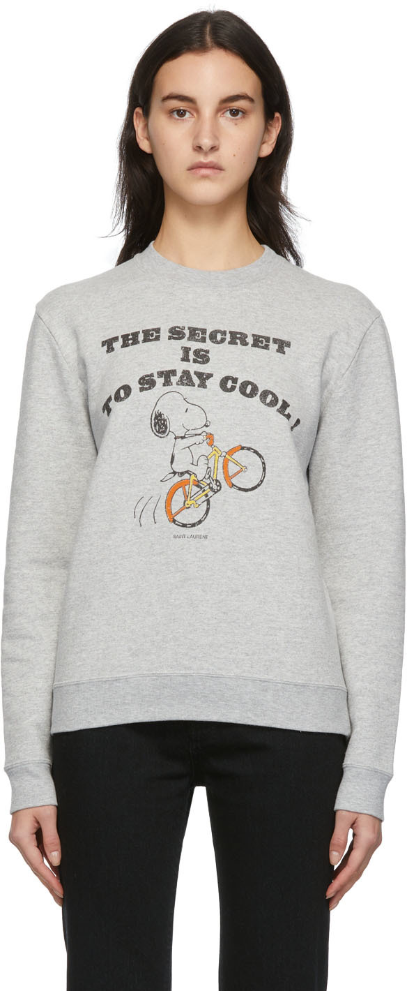 Saint Laurent + Snoopy Printed Cotton-blend Jersey Sweatshirt In Gray