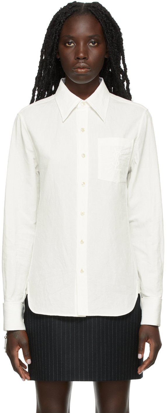 Saint Laurent White Linen Logo Shirt