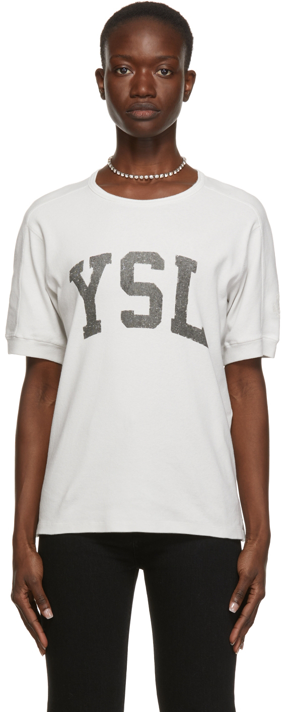 Saint Laurent: Off-White Vintage Logo T-Shirt | SSENSE Canada