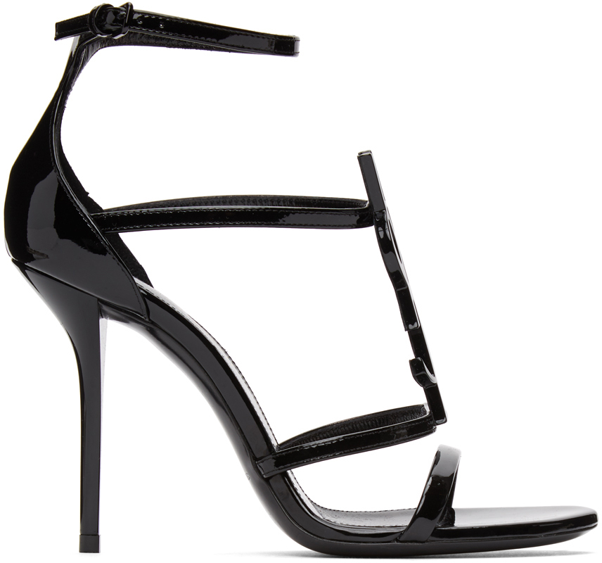Saint Laurent: Black Patent Cassandra 100 Heeled Sandals | SSENSE