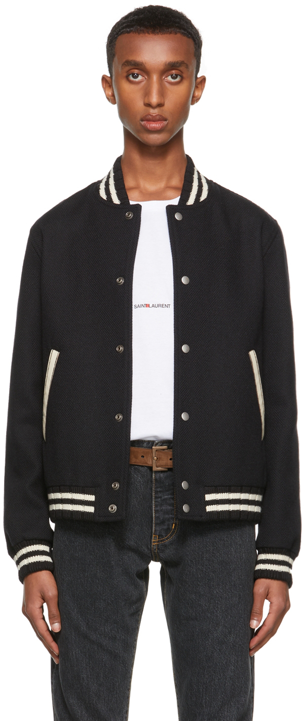 Saint Laurent Black Wool Teddy Bomber Jacket | Smart Closet