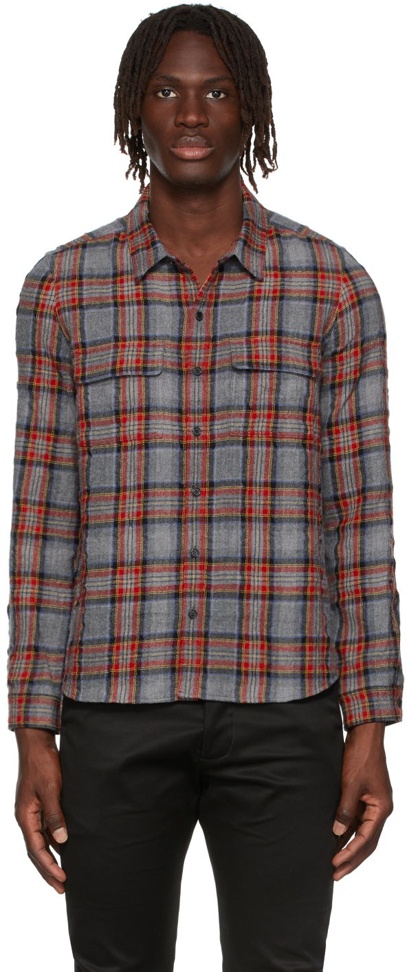 Saint Laurent Gray Classic Plaid Button Shirt