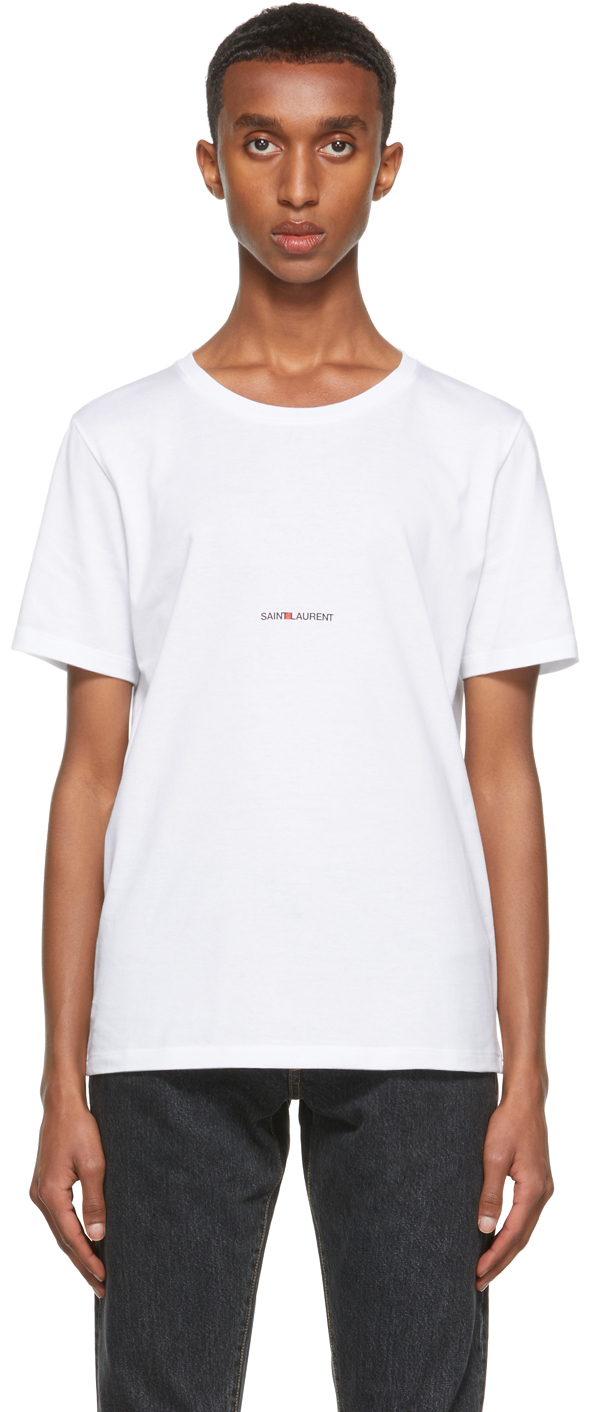 Saint Laurent: White Rive Gauche Logo T-Shirt