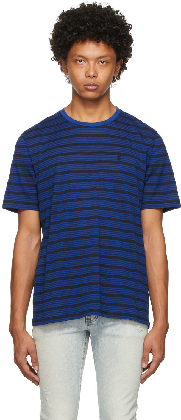 Saint Laurent Blue & Black Striped T-Shirt