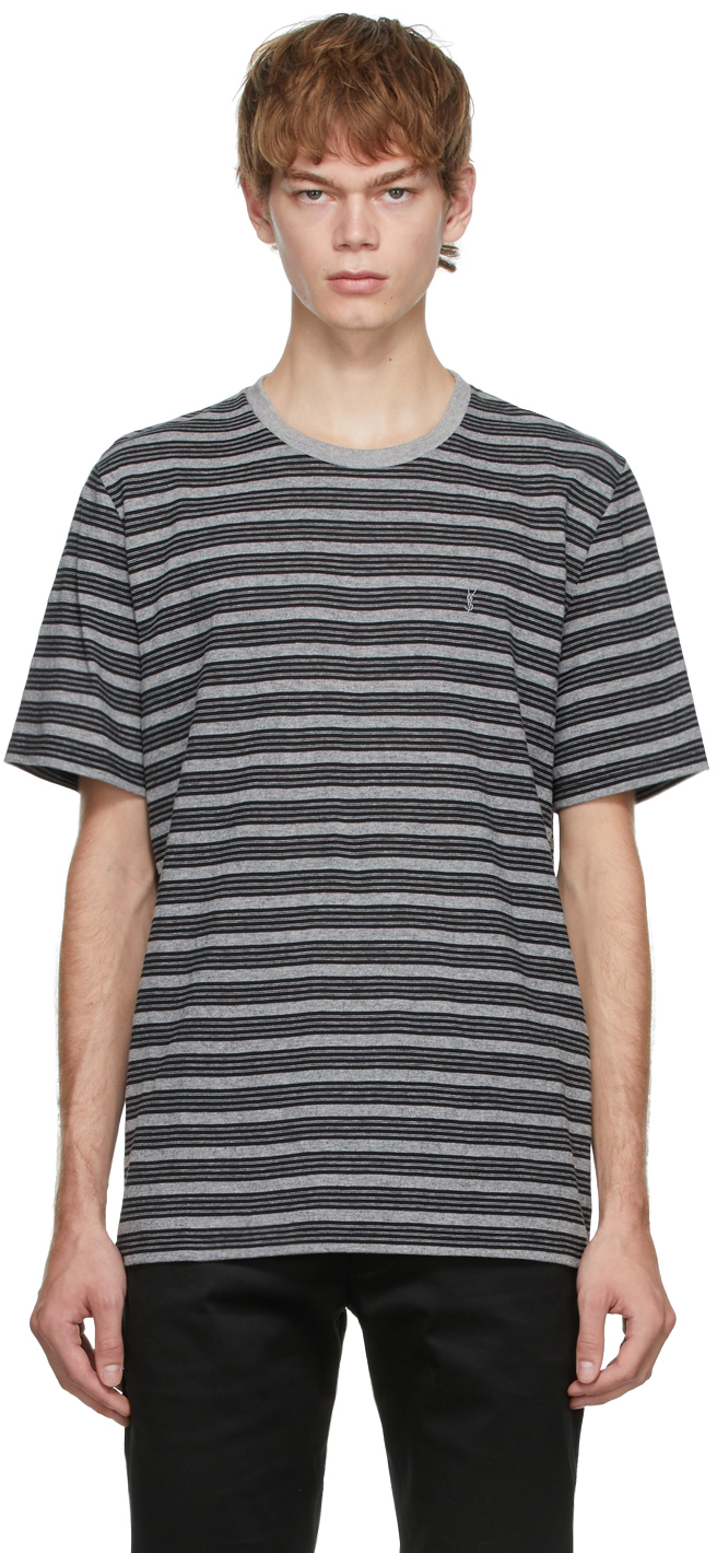 Saint Laurent Grey & Black Striped T-Shirt