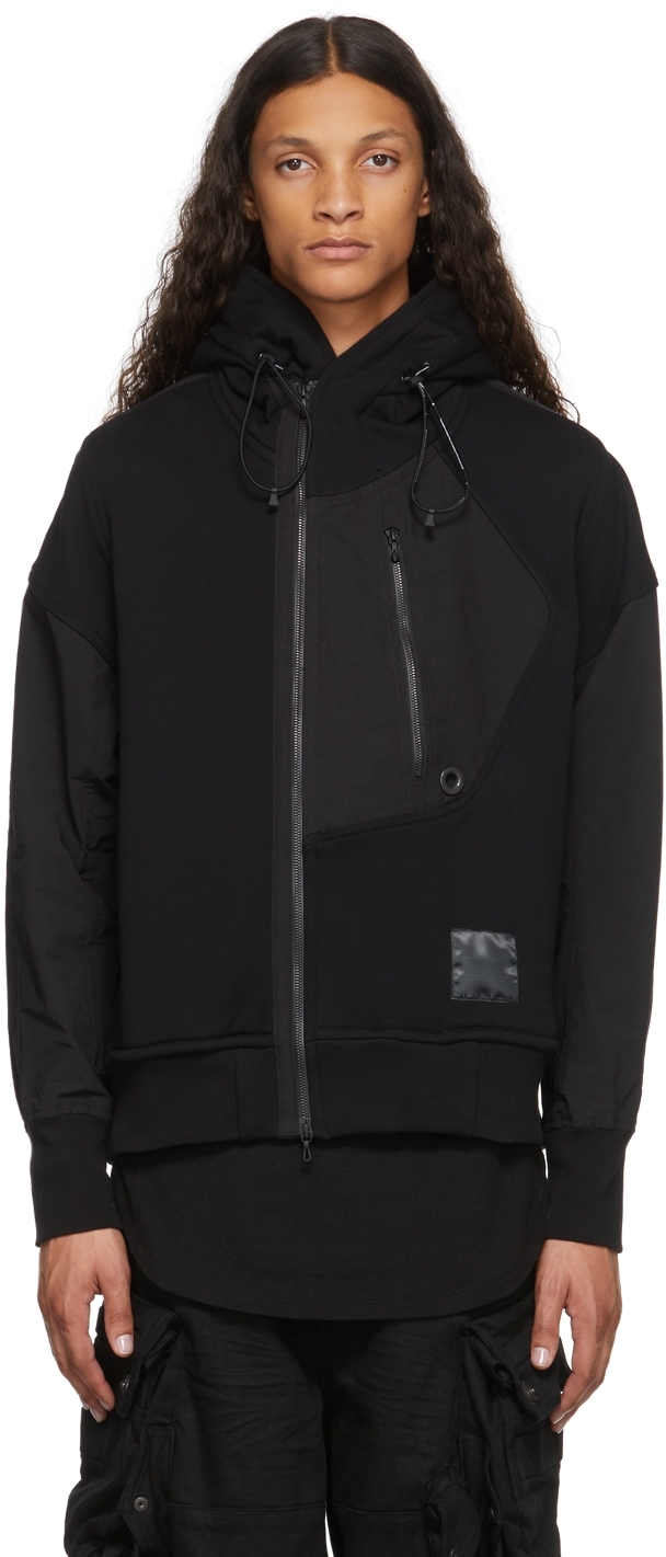 Julius: Black Niløs Front Zip Hoodie | SSENSE