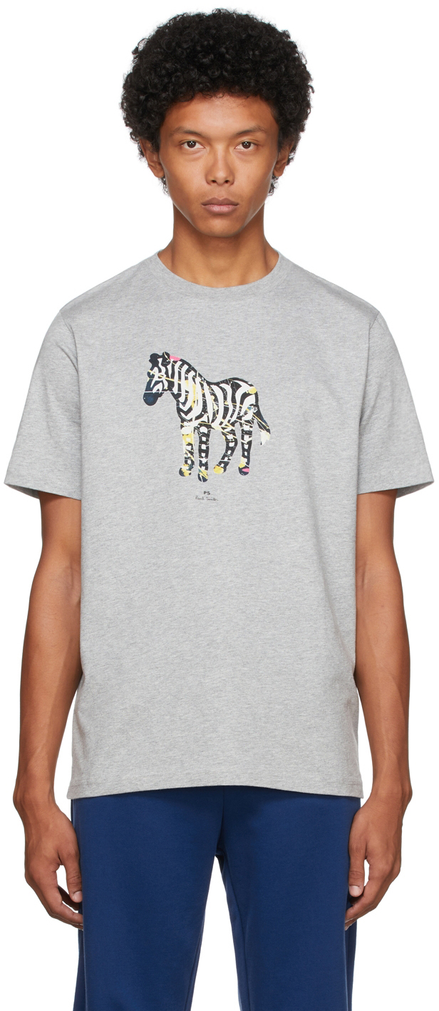 PS by Paul Smith Grey Paint Splash Zebra T-Shirt