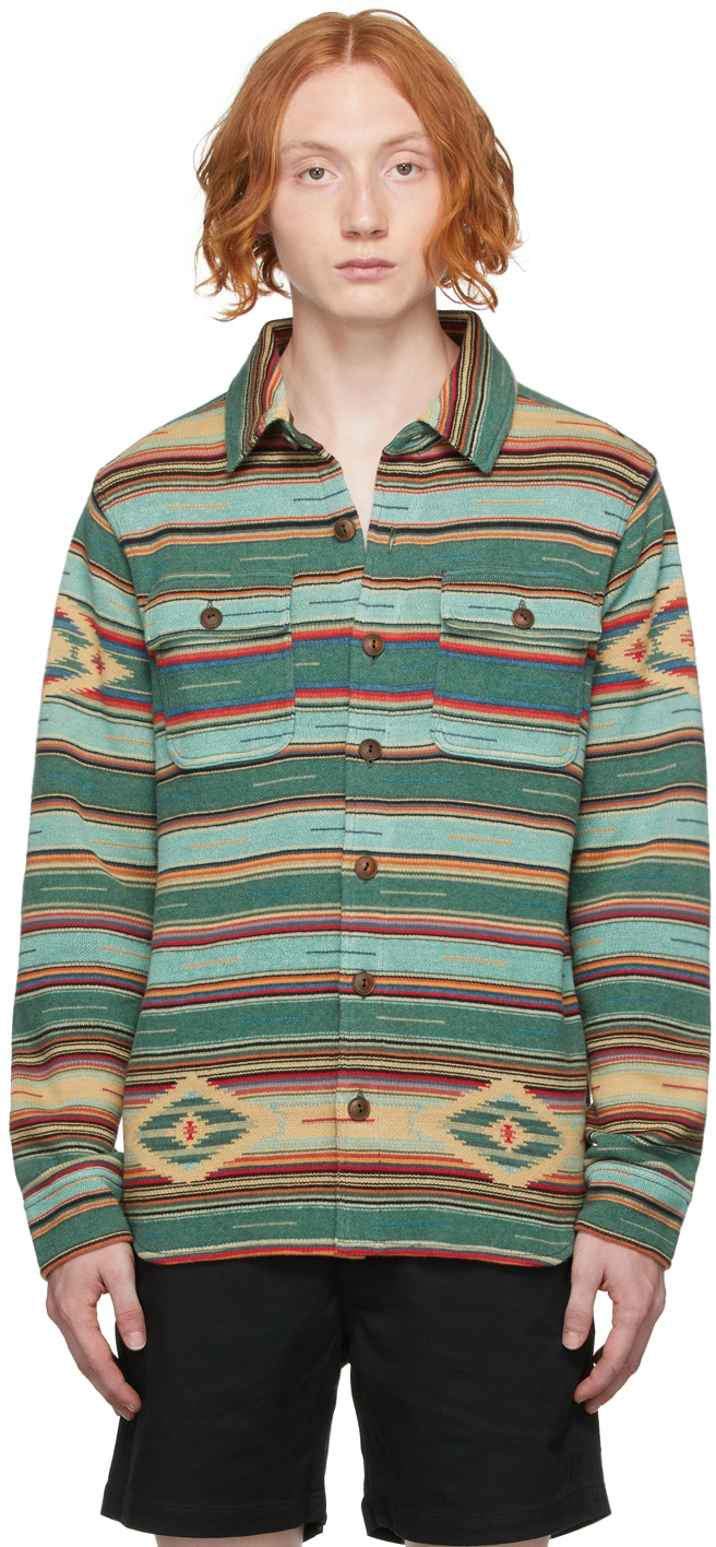 RRL Green & Multicolor Jacquard Knit Work Shirt | Smart Closet
