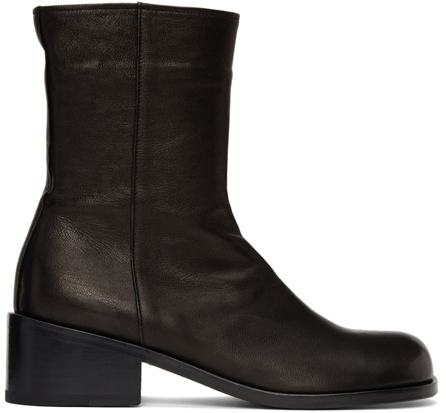 AMOMENTO Black Leather Ankle Boots