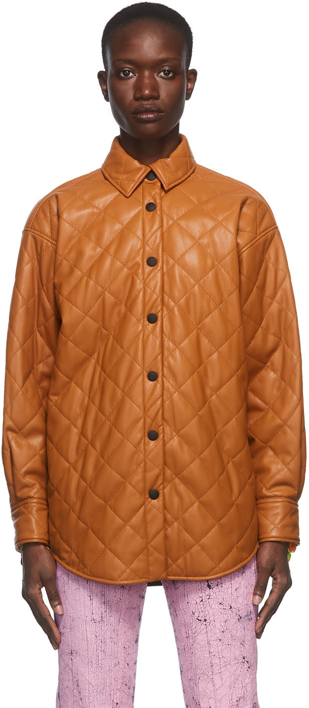 Tan Quilted Faux-Leather Jacket