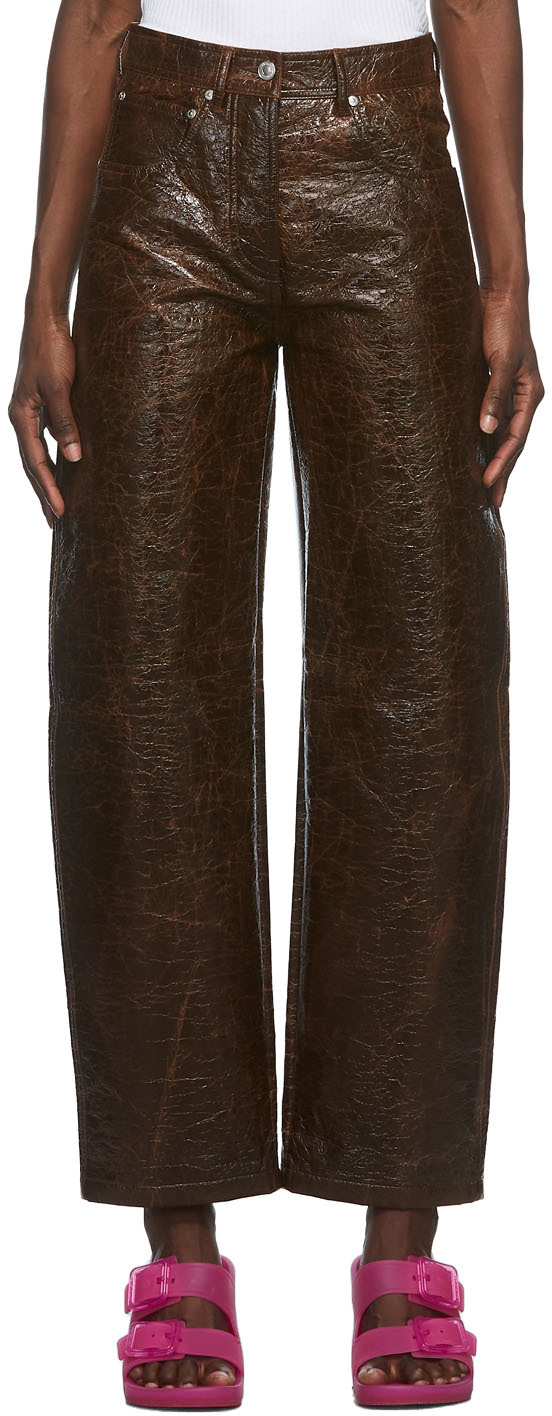 Brown Croc Faux-Leather Trousers by 