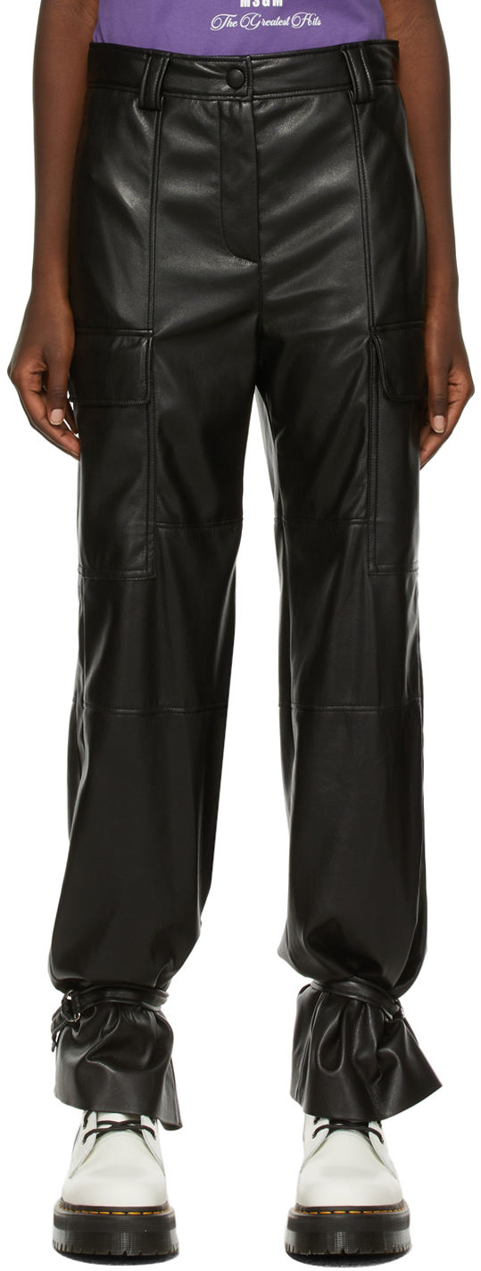 Black Faux-Leather Cargo Pants by MSGM 