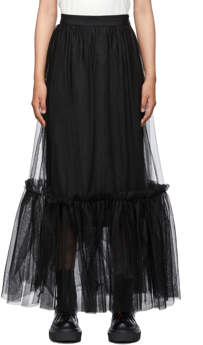 MSGM Black Tulle Long Skirt