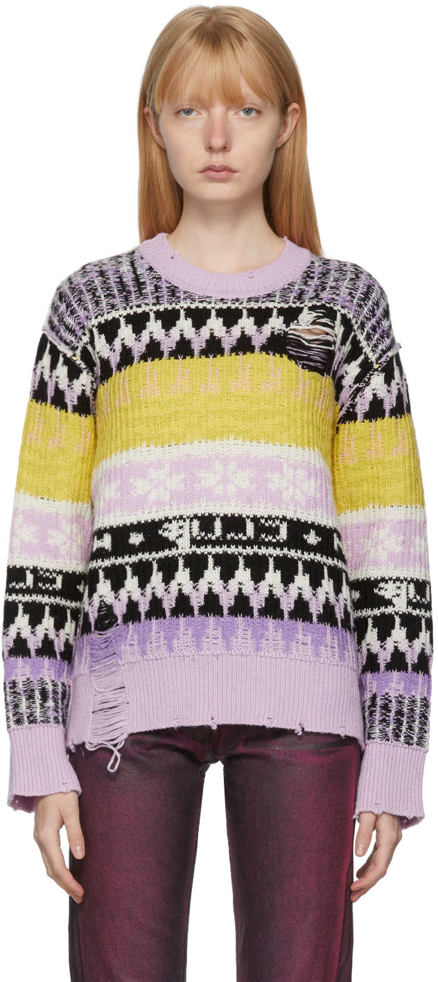 MSGM Multicolor Distressed Crewneck Sweater
