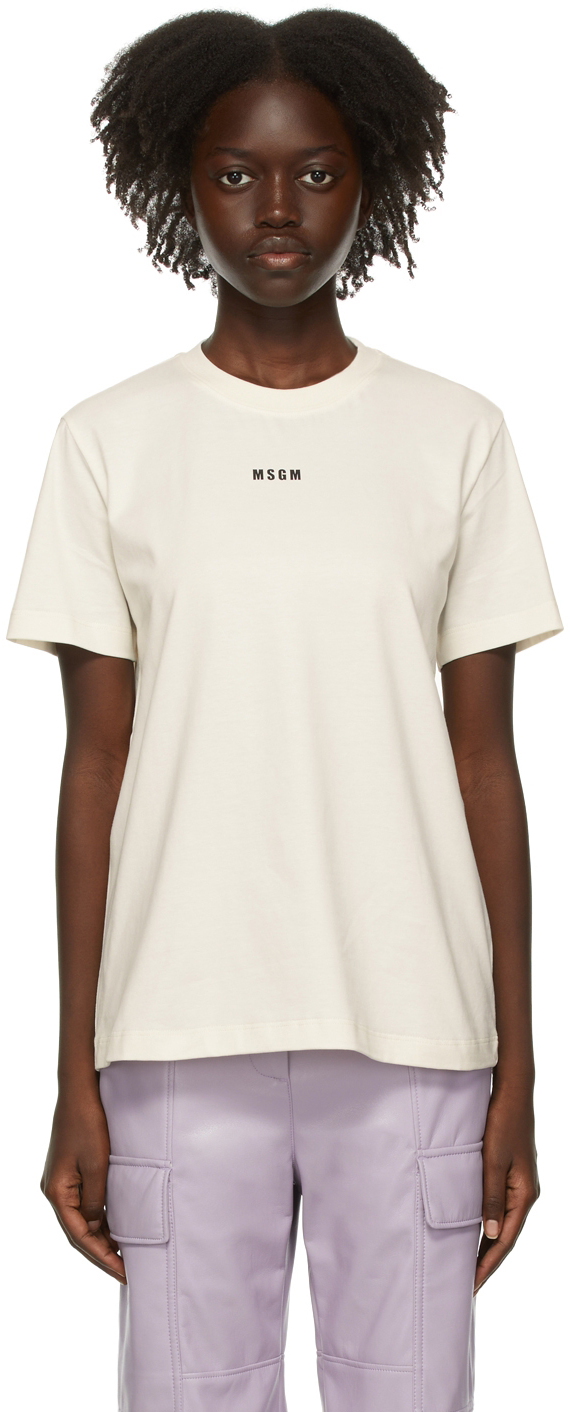 MSGM: Beige Micro Logo T-Shirt | SSENSE