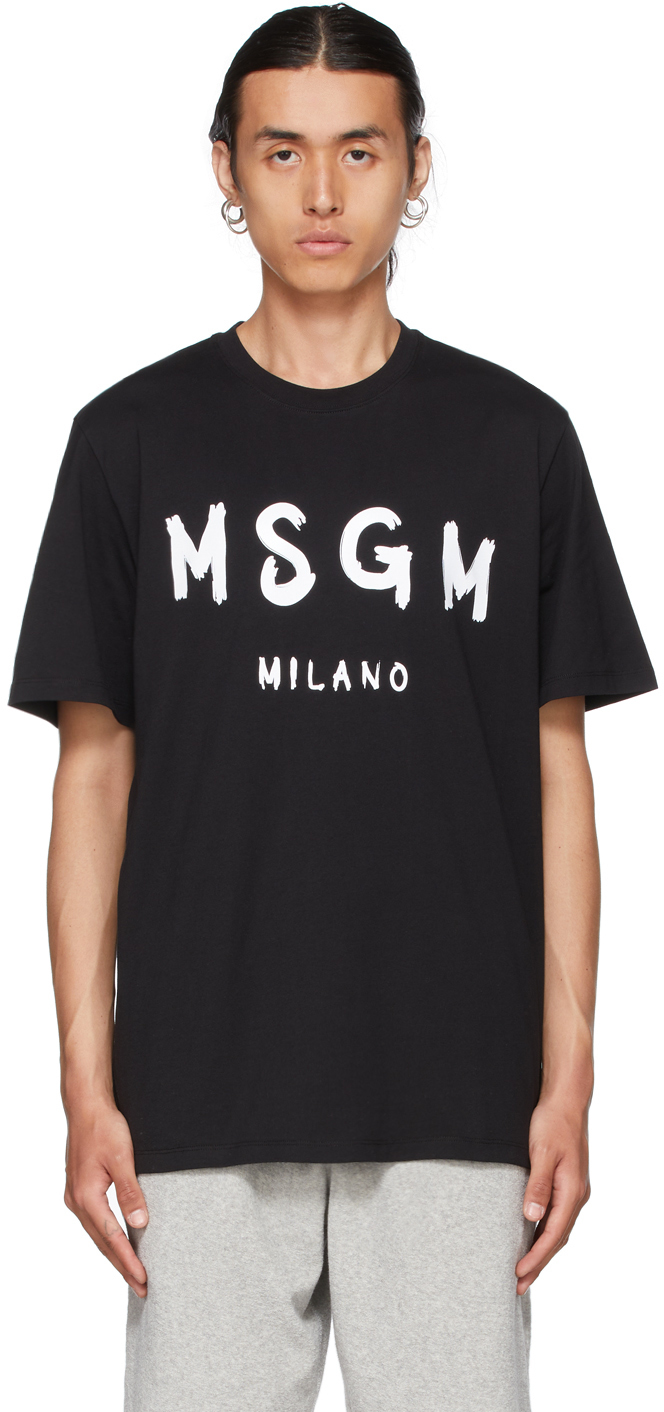 MSGM Black Paint Brushed Logo T-Shirt
