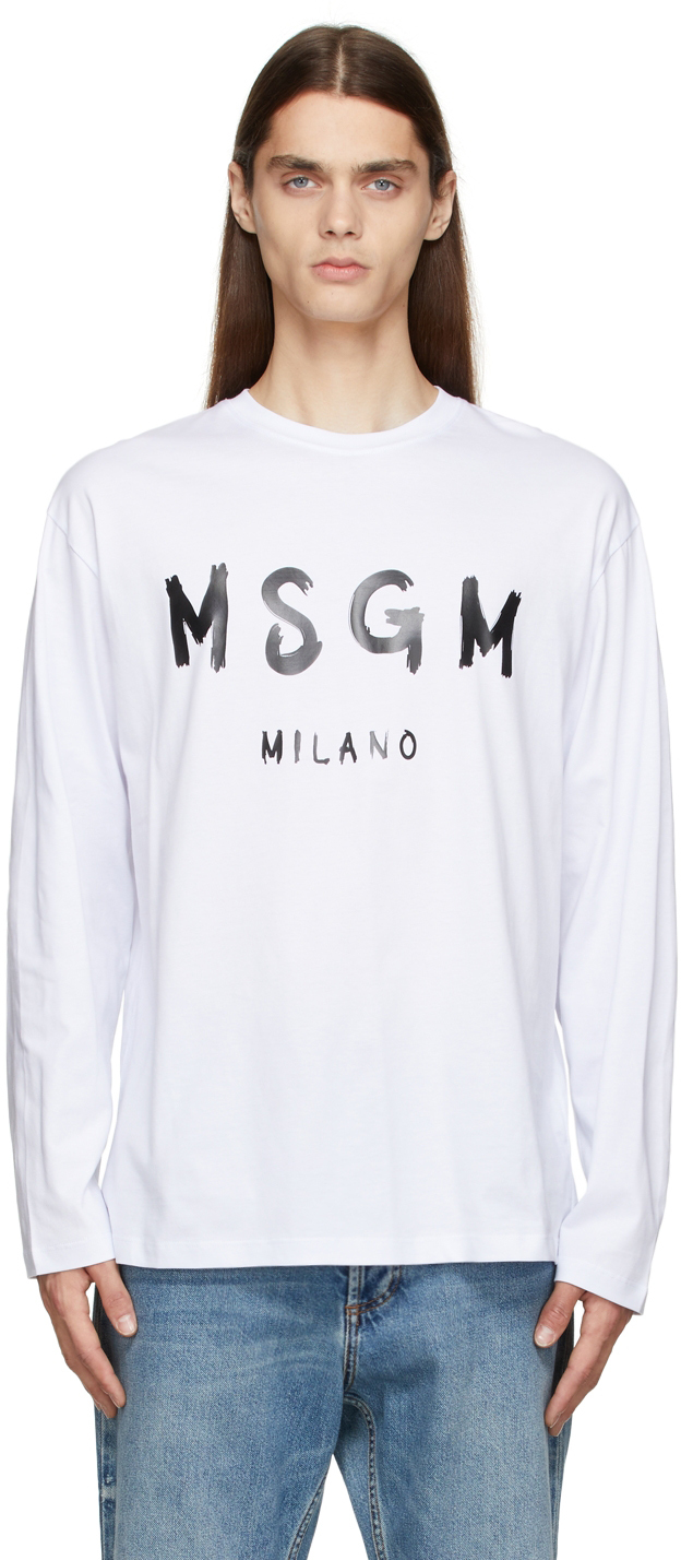 MSGM White Paint Brushed Long Sleeve T-shirt