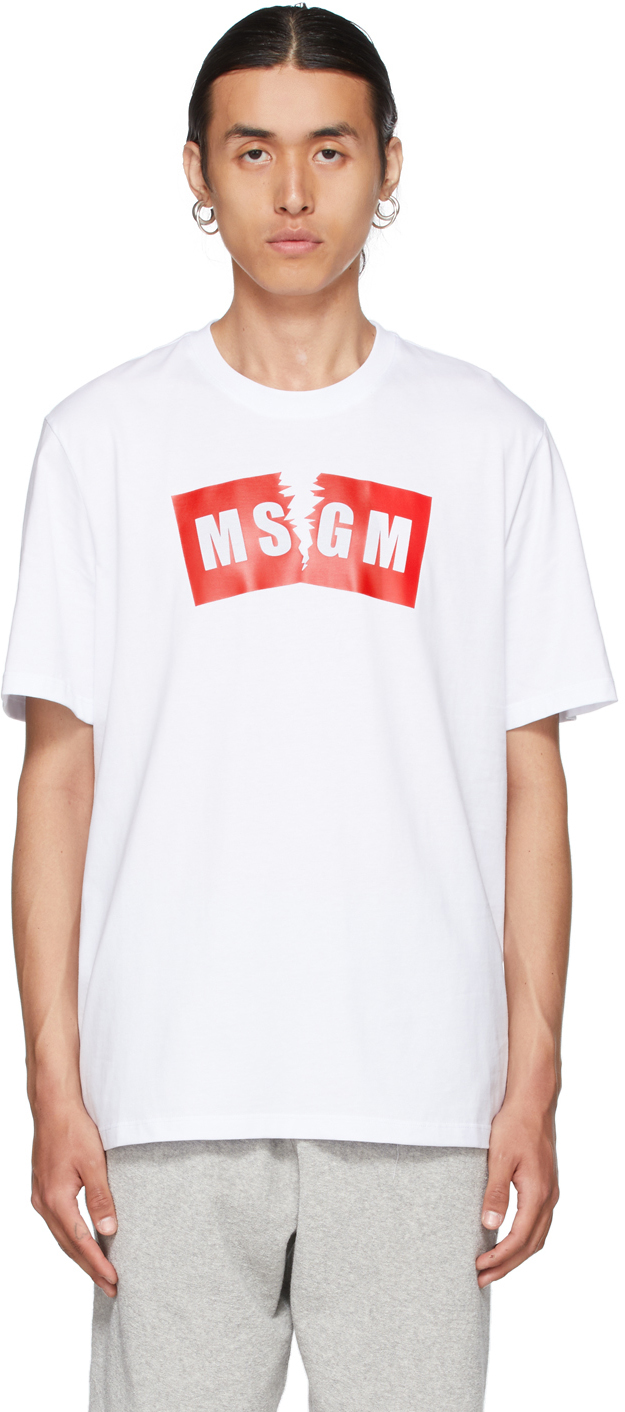 MSGM ホワイト Broken ロゴ T シャツ