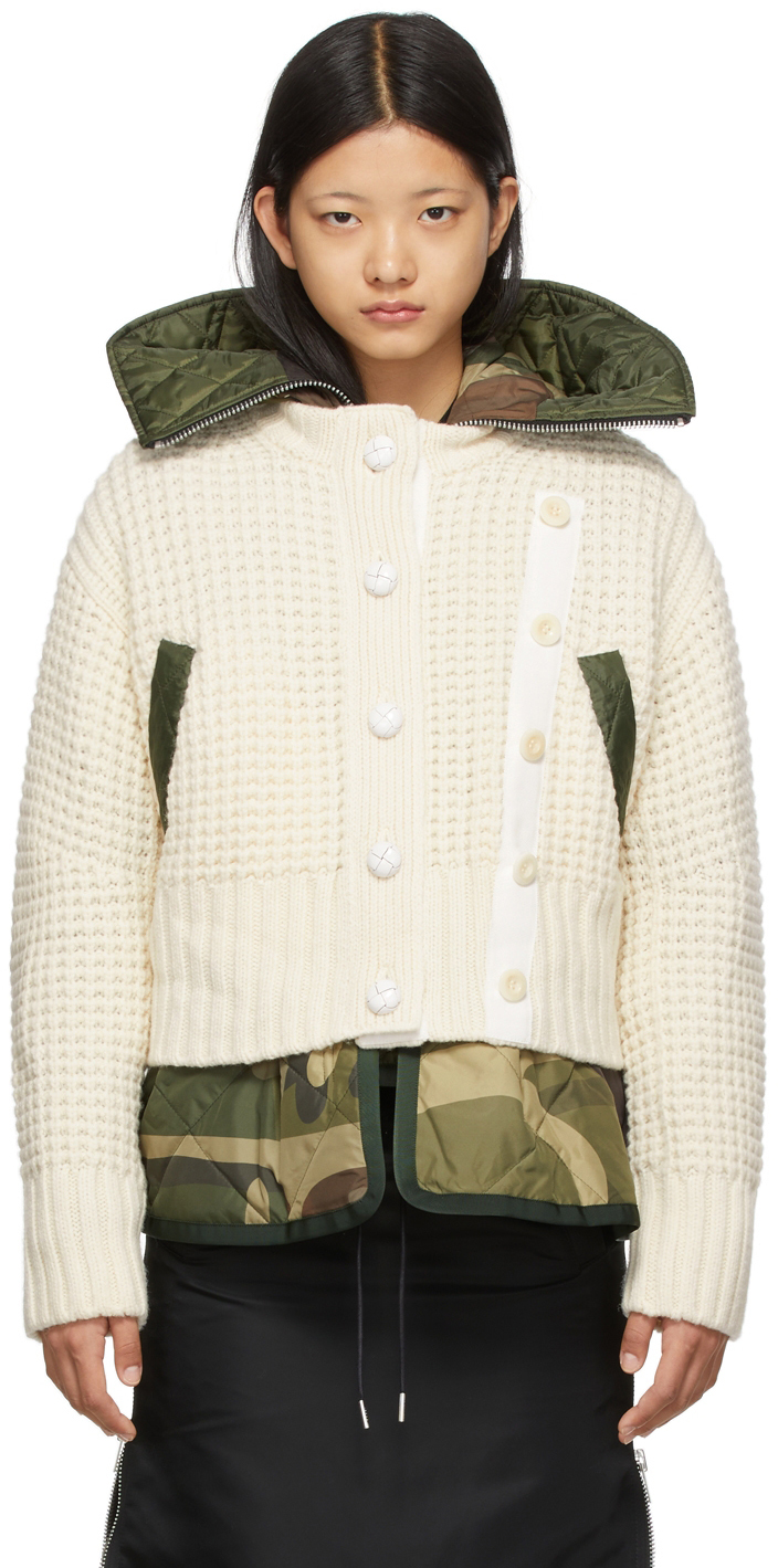 Sacai White & Khaki KAWS Edition Wool Blouson Jacket | Smart Closet