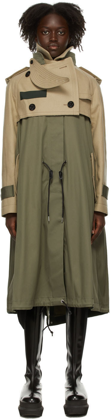 Sacai Khaki & Beige Wool Melton Coat | Smart Closet