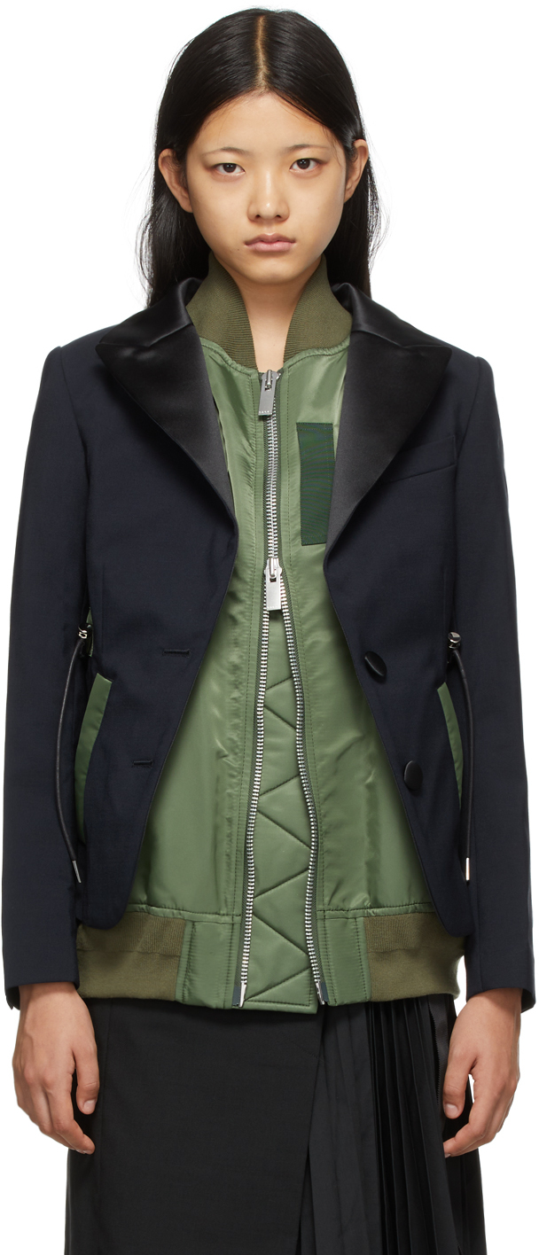 Sacai Navy & Khaki Suiting Mix Blazer | Smart Closet
