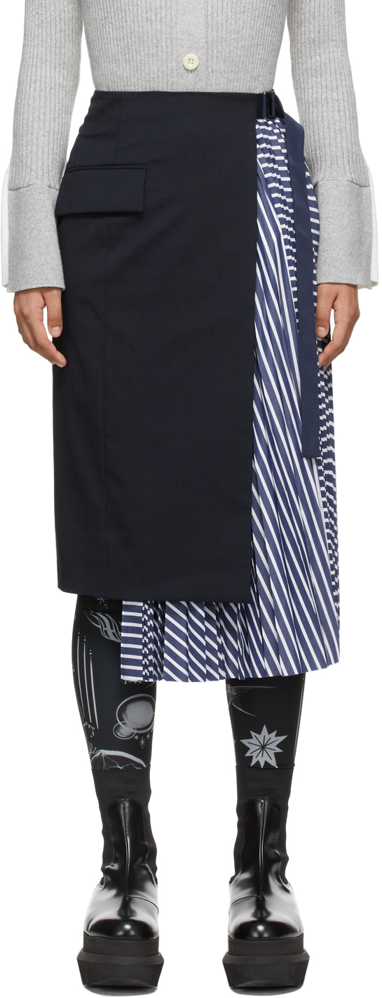 Sacai Navy Stripe Pleated Suiting Skirt