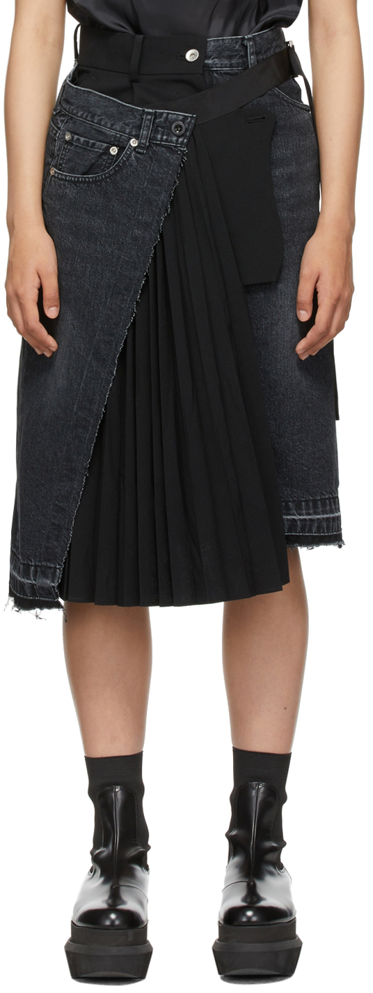 Sacai Black Denim Suiting Skirt