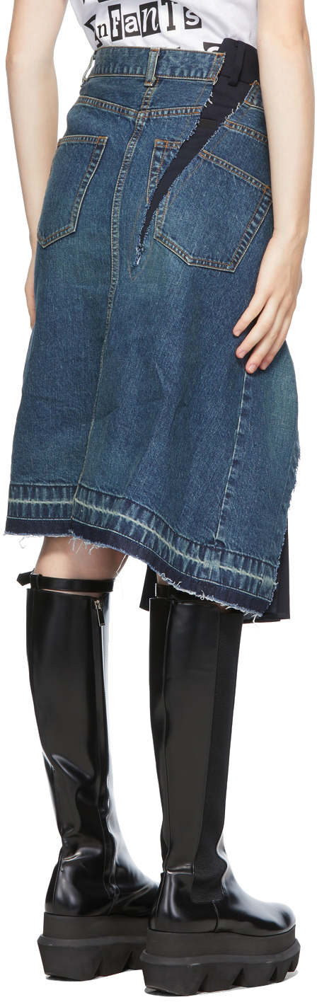 Sacai Blue Denim X Uncut Velvet Skirt | Smart Closet