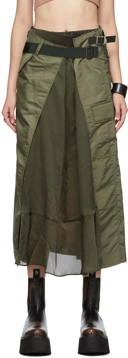 Sacai Green Nylon Paneled Skirt