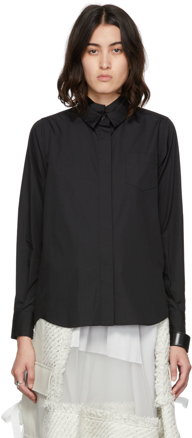 Sacai Black Cotton Poplin x Satin Shirt | Smart Closet