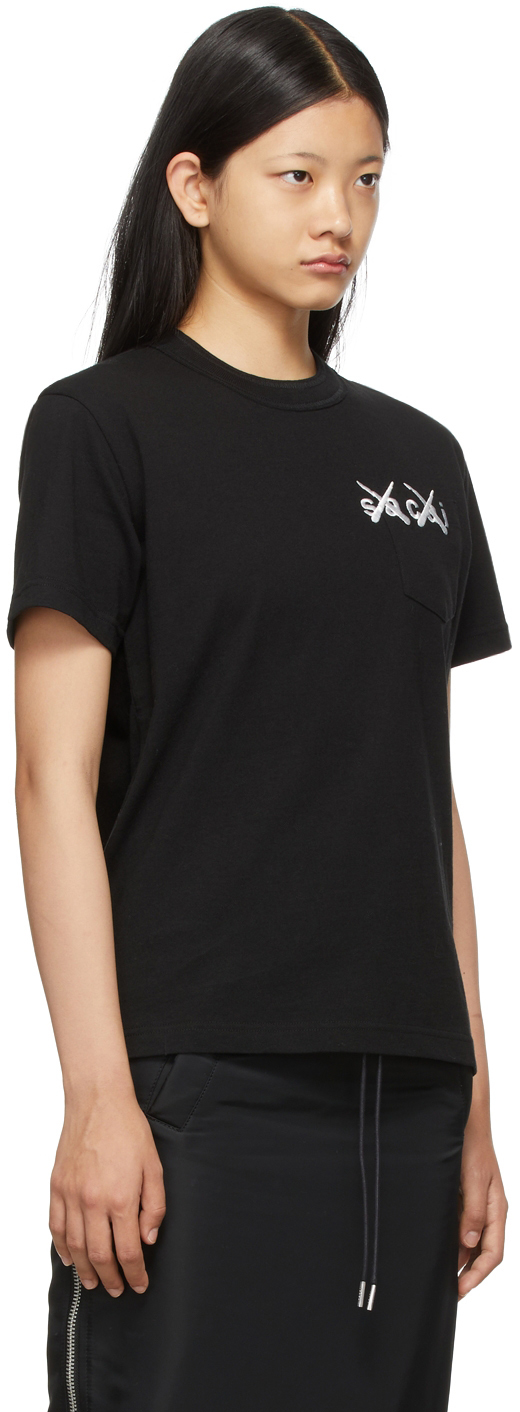 Sacai Black KAWS Edition Embroidery T-Shirt | Smart Closet