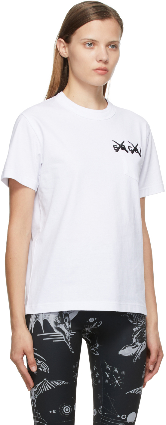 Sacai White KAWS Edition Embroidery T-Shirt | Smart Closet