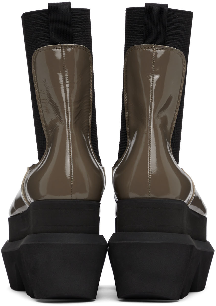 sacai Taupe Patent Leather Platform Chelsea Boots | Smart Closet