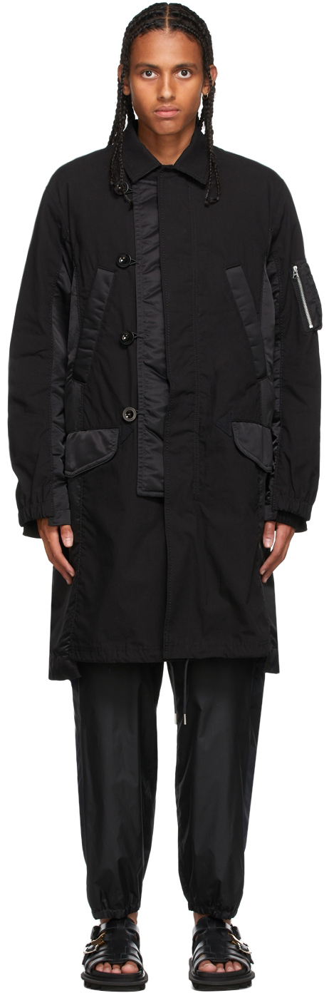 Sacai Black Satin & Poplin Military Coat | Smart Closet