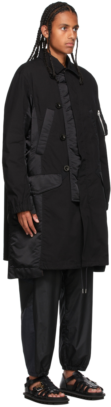 Sacai Black Satin & Poplin Military Coat | Smart Closet