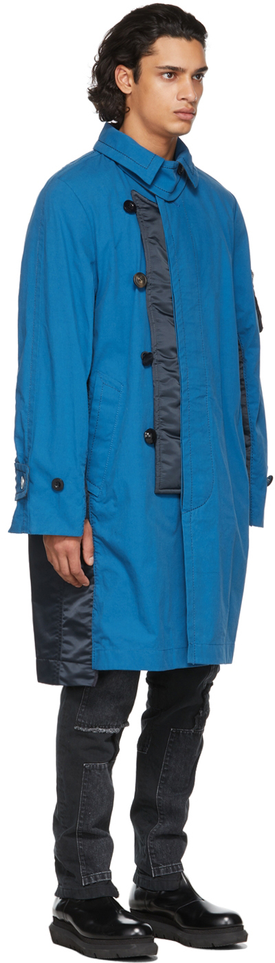 Sacai Blue & Navy Cotton Oxford Coat | Smart Closet