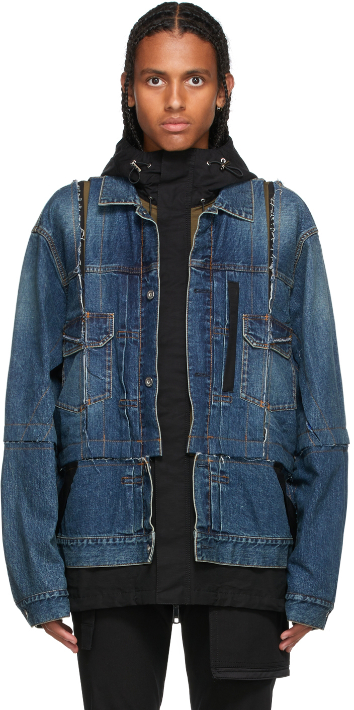 Sacai Blue & Black Denim Layered Jacket | Smart Closet