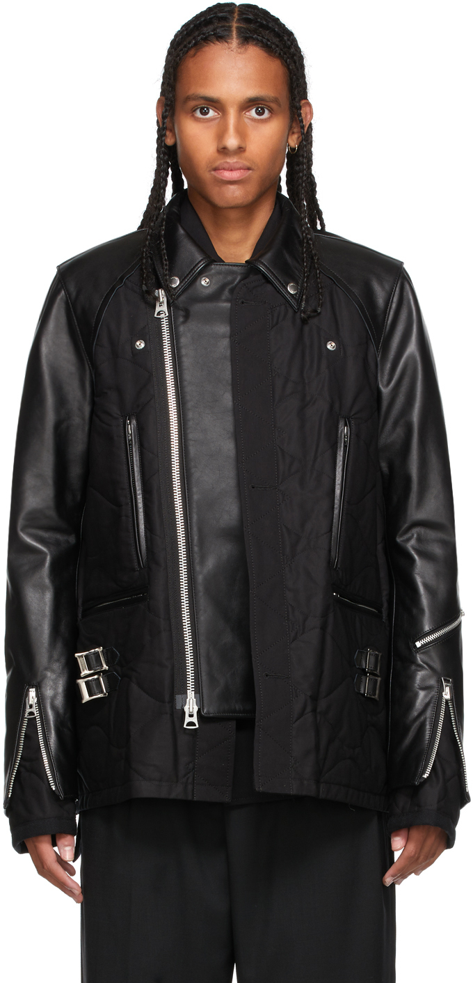 sacai: Black Leather Blouson Jacket | SSENSE UK
