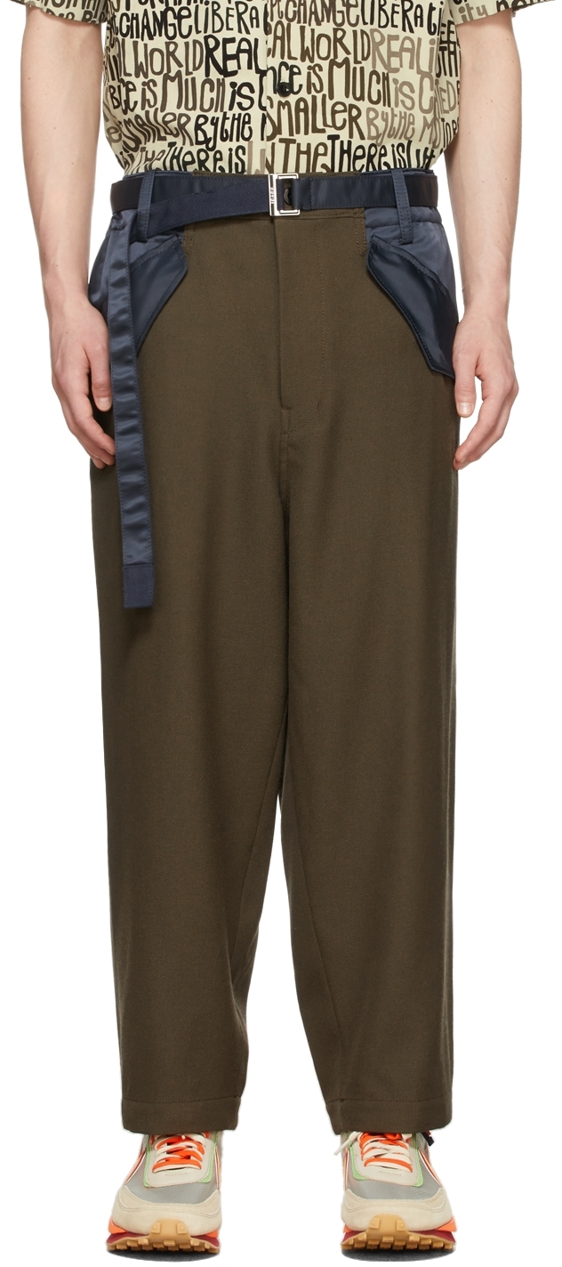 sacai Khaki & Navy Wool & Nylon Trousers