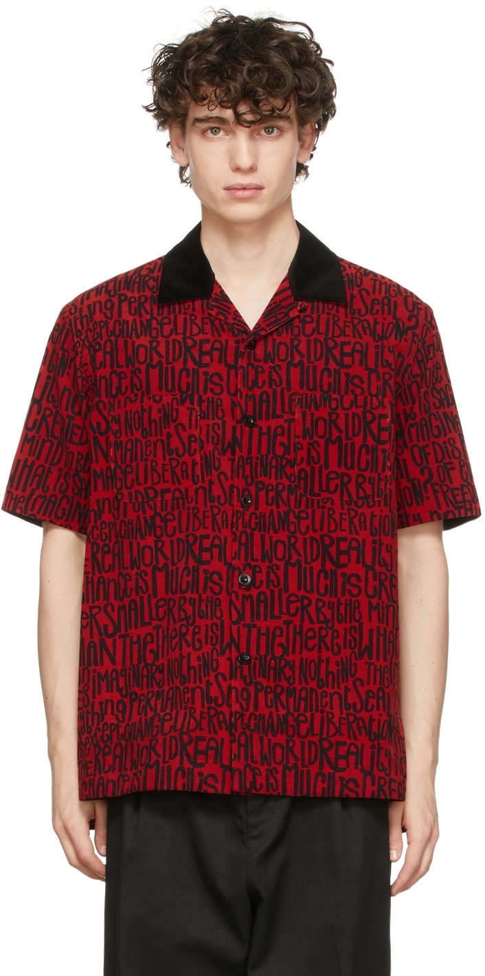 Red Eric Haze Edition Message Print Short Sleeve Shirt