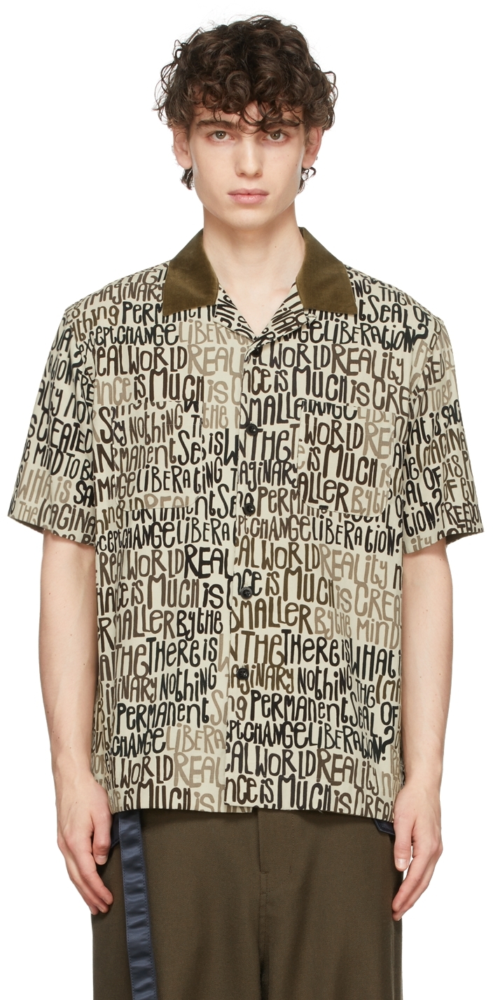 Sacai Off-White Eric Haze Edition Message Print Short Sleeve Shirt 