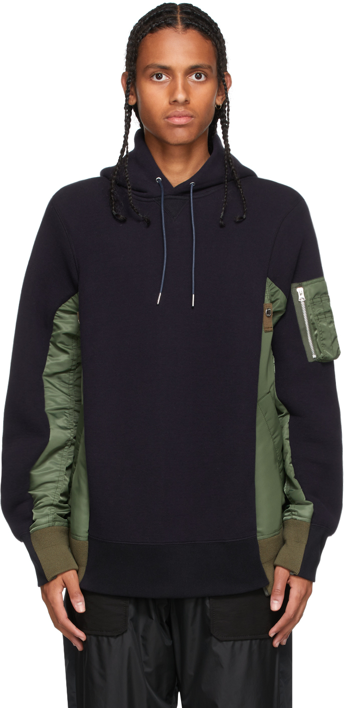 Sacai Navy & Khaki Sponge Sweat MA-1 Hoodie | Smart Closet